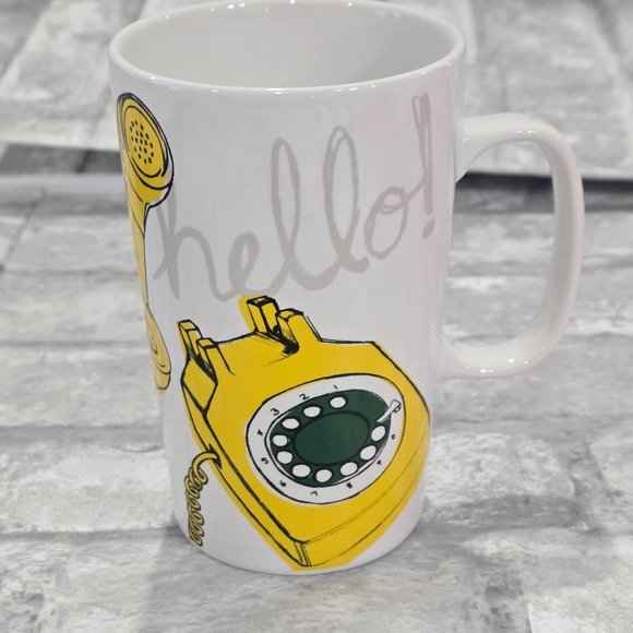 Starbucks Hello Telephone Mug Yellow Green Dial Up Phone‎ Yellow Phone 2015 16oz - Picture 1 of 8